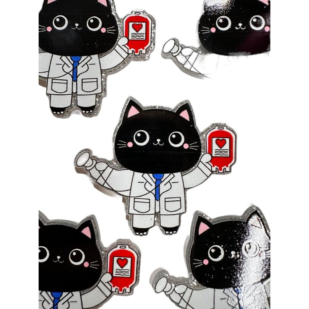 10 pc glitter Cat RN Nurse Phlebotomist acrylic flat back charm for badge reels